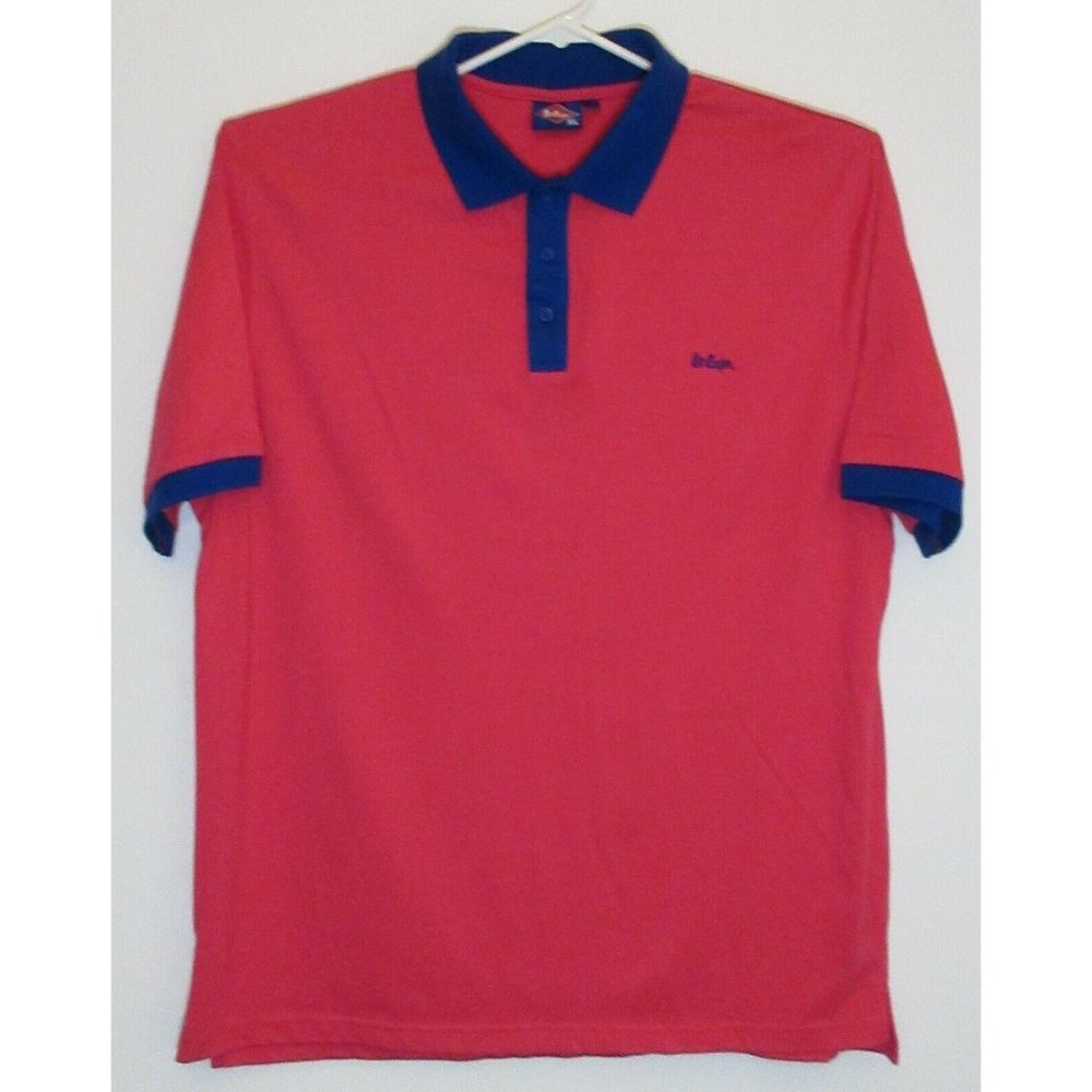 Lee Cooper Vintage Retro Looking Hot Pink and Blue Trim Polo Shirt Mens Size XL